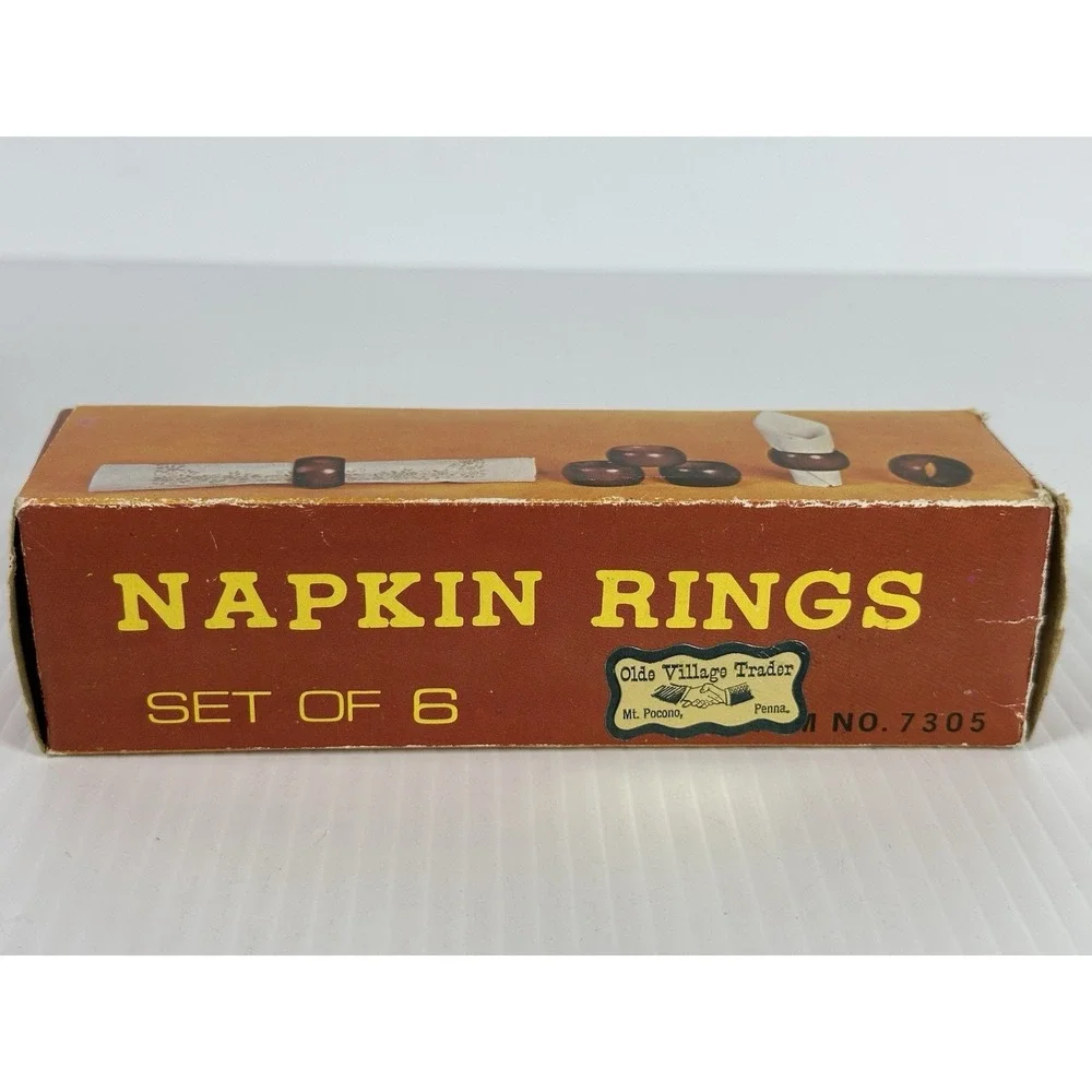 6 Vintage Wood‎ Boho Cottage Core Napkin Rings Holder Round Old Village Trader